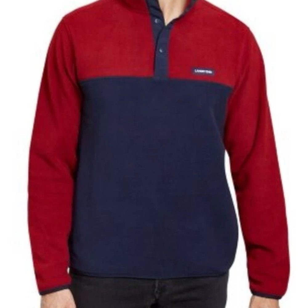 Lands' End Red and Blue Fleece Pullover XL Men’s pockets